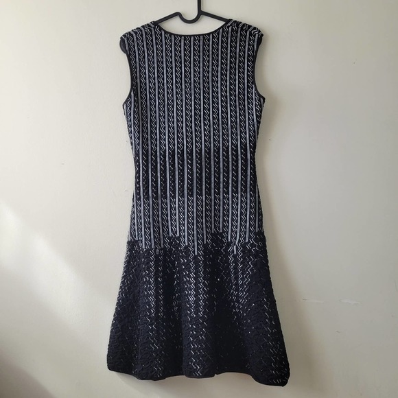 RVN Chevron 3D Jacquard Square Neck Flare Dress Black White Sz Large - Picture 7 of 9